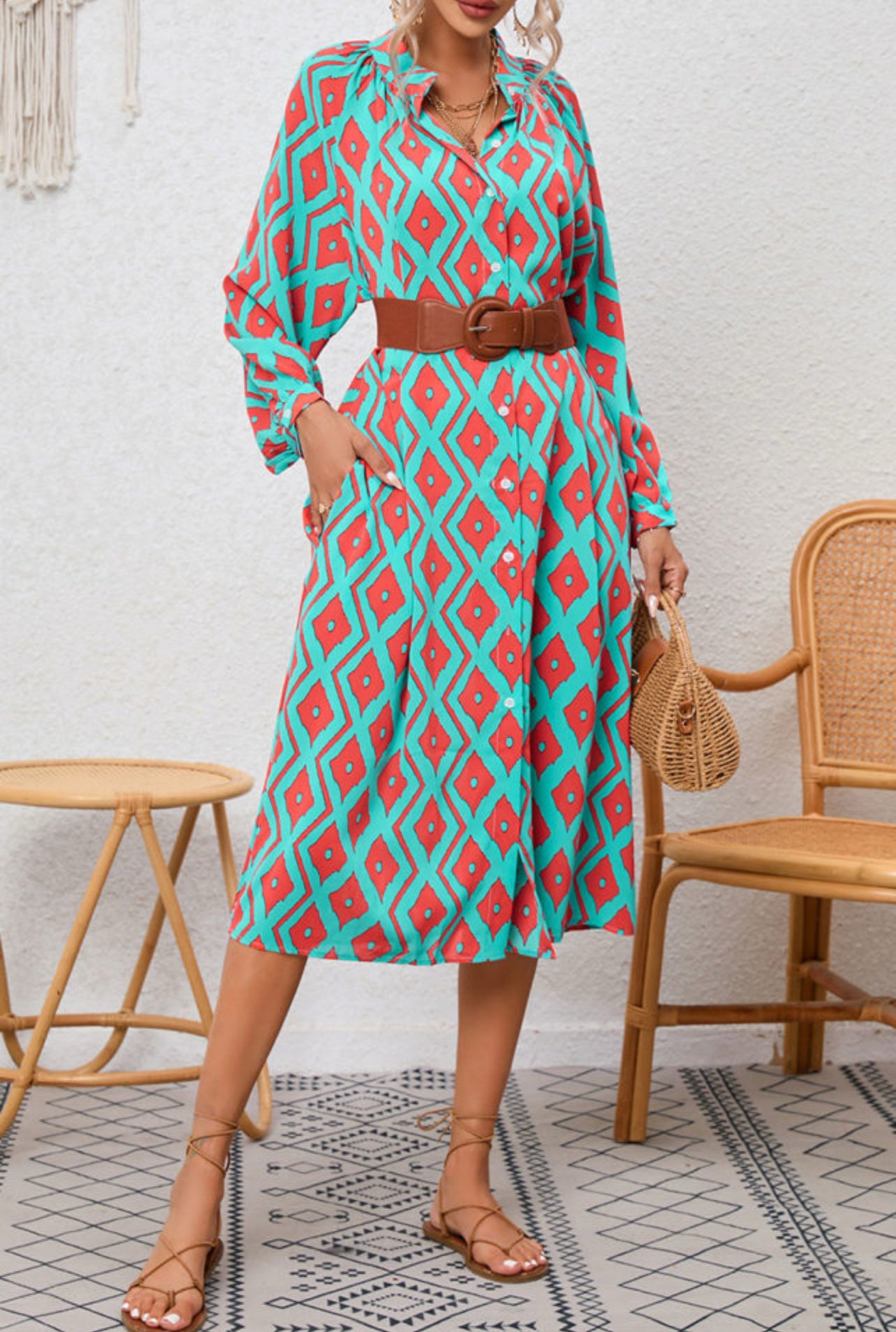 Galaxy Buttoned Shirt Midi Dress