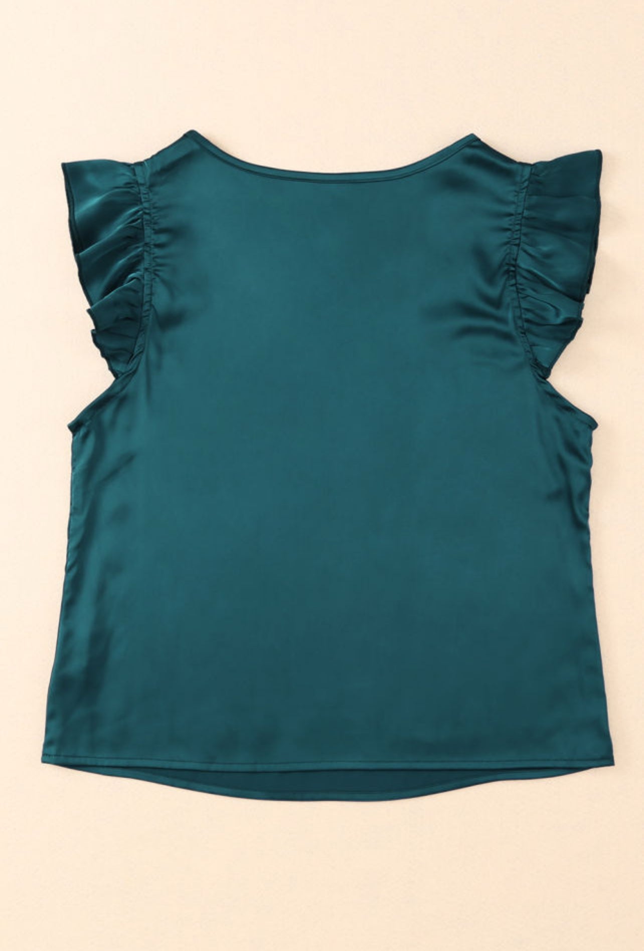 Green Space Flutter Sleeve Satin Blouse