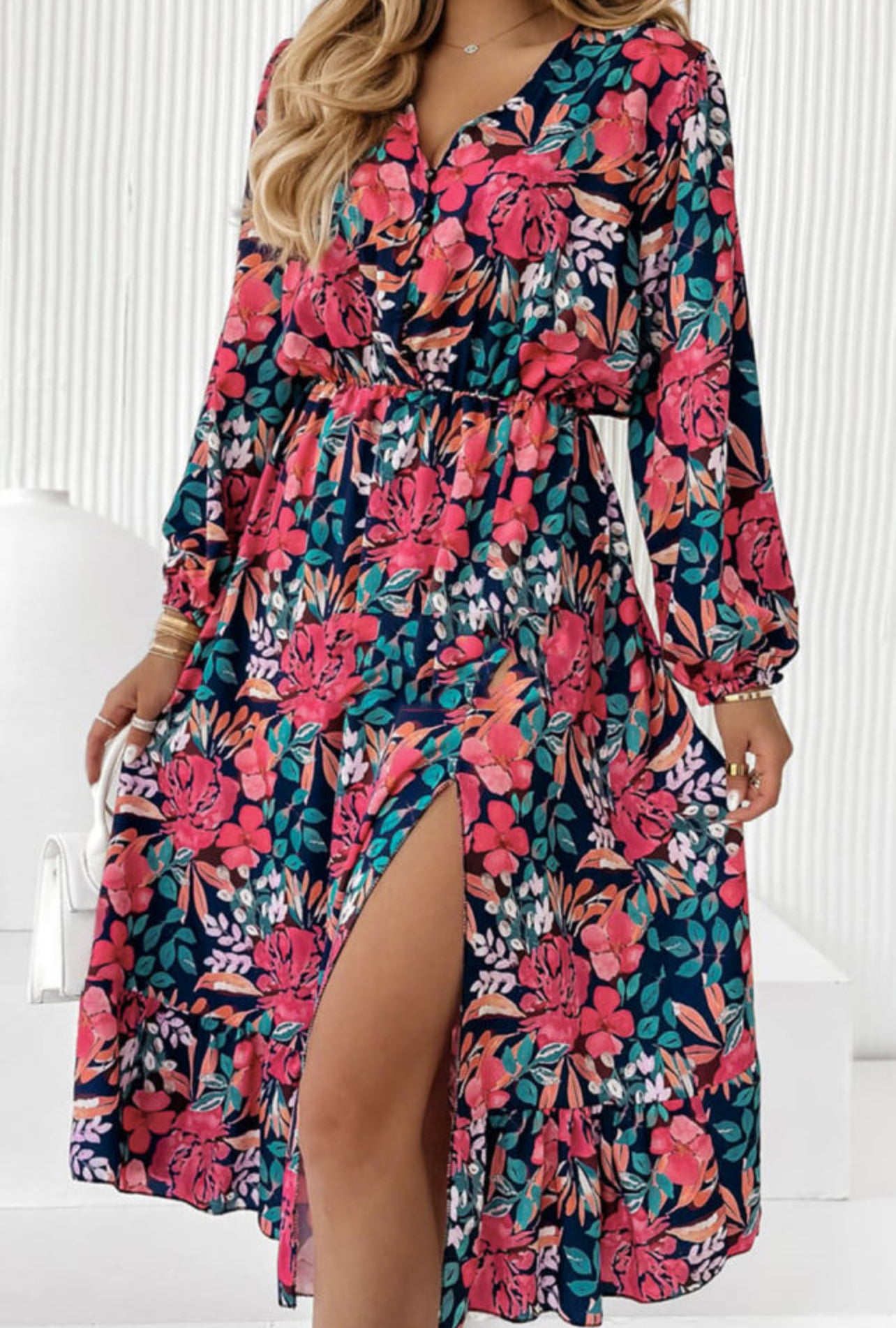 Blissful Elastic High Waist Midi Dress