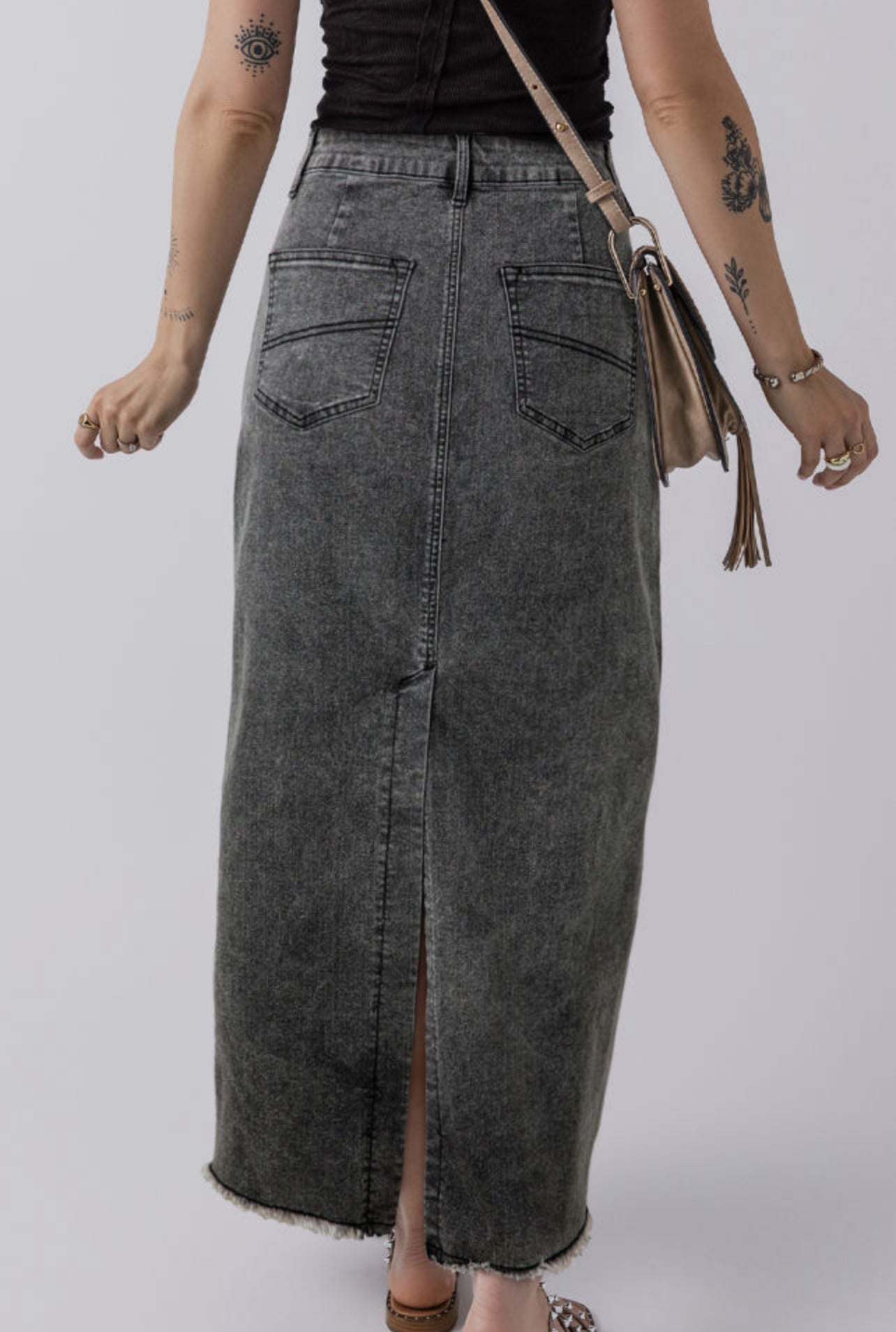Black Denim High Waist Skirt