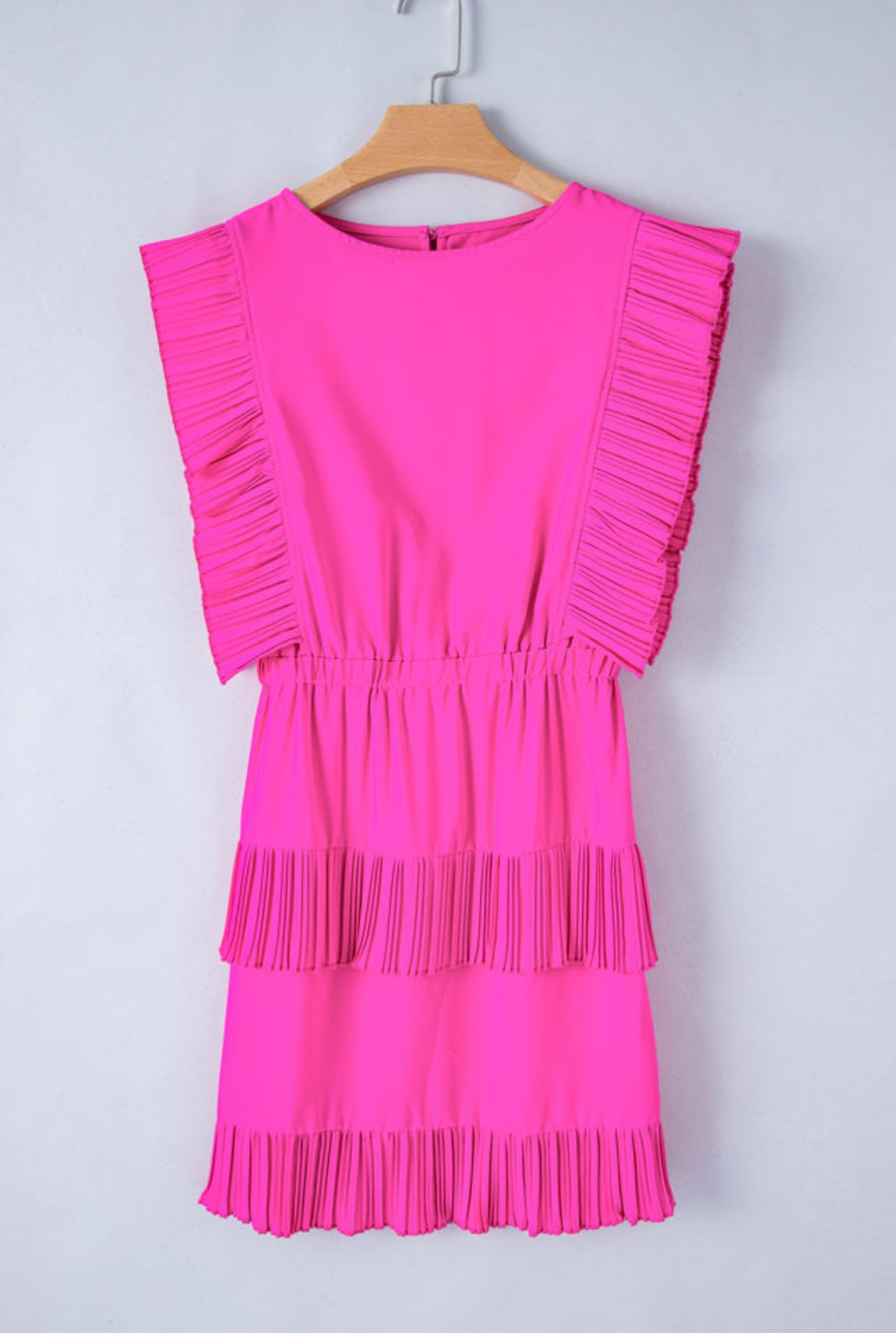 Magenta Layered Flutter Short Dress