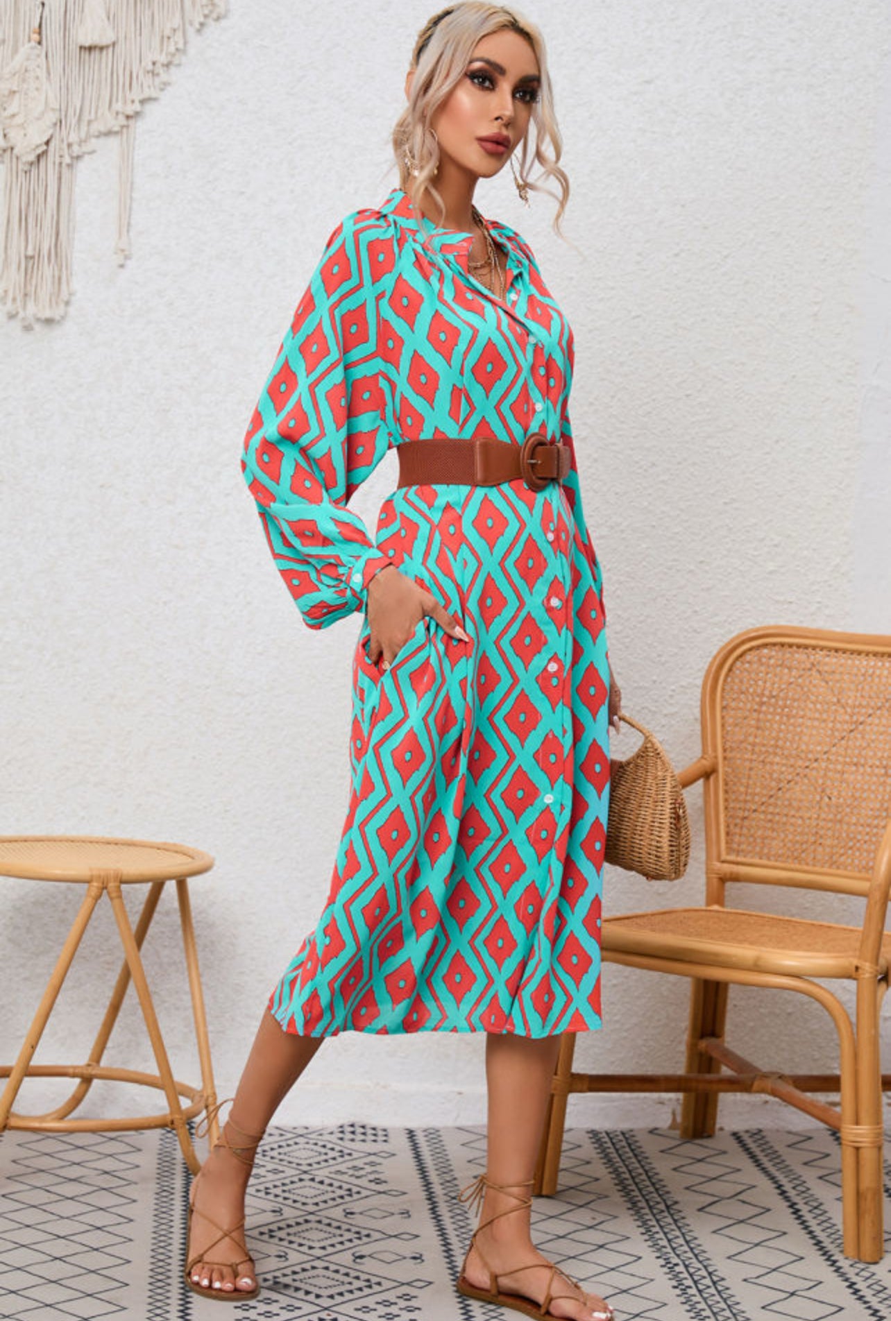 Galaxy Buttoned Shirt Midi Dress