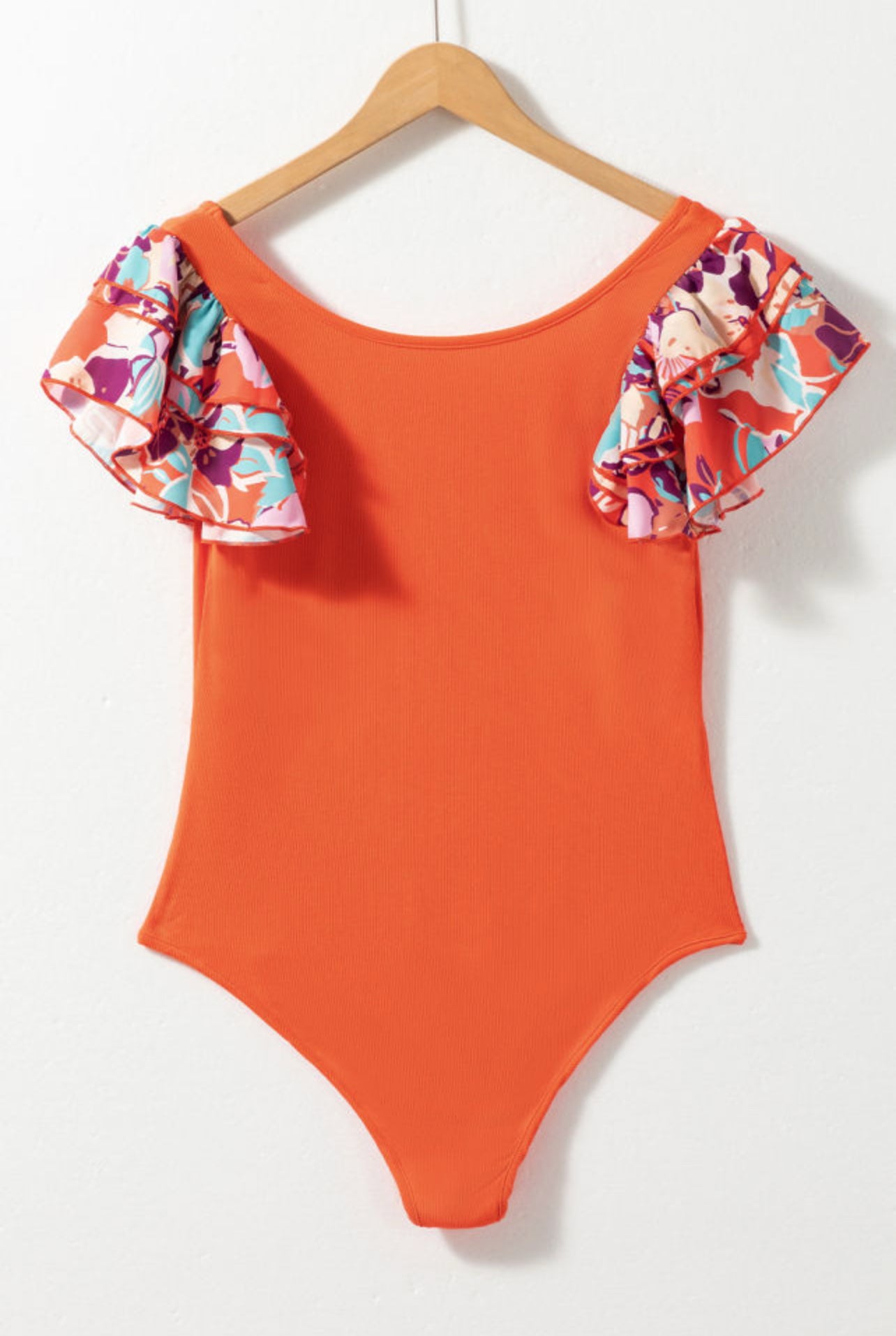 Orange Ruffle Sleeve Bodysuit