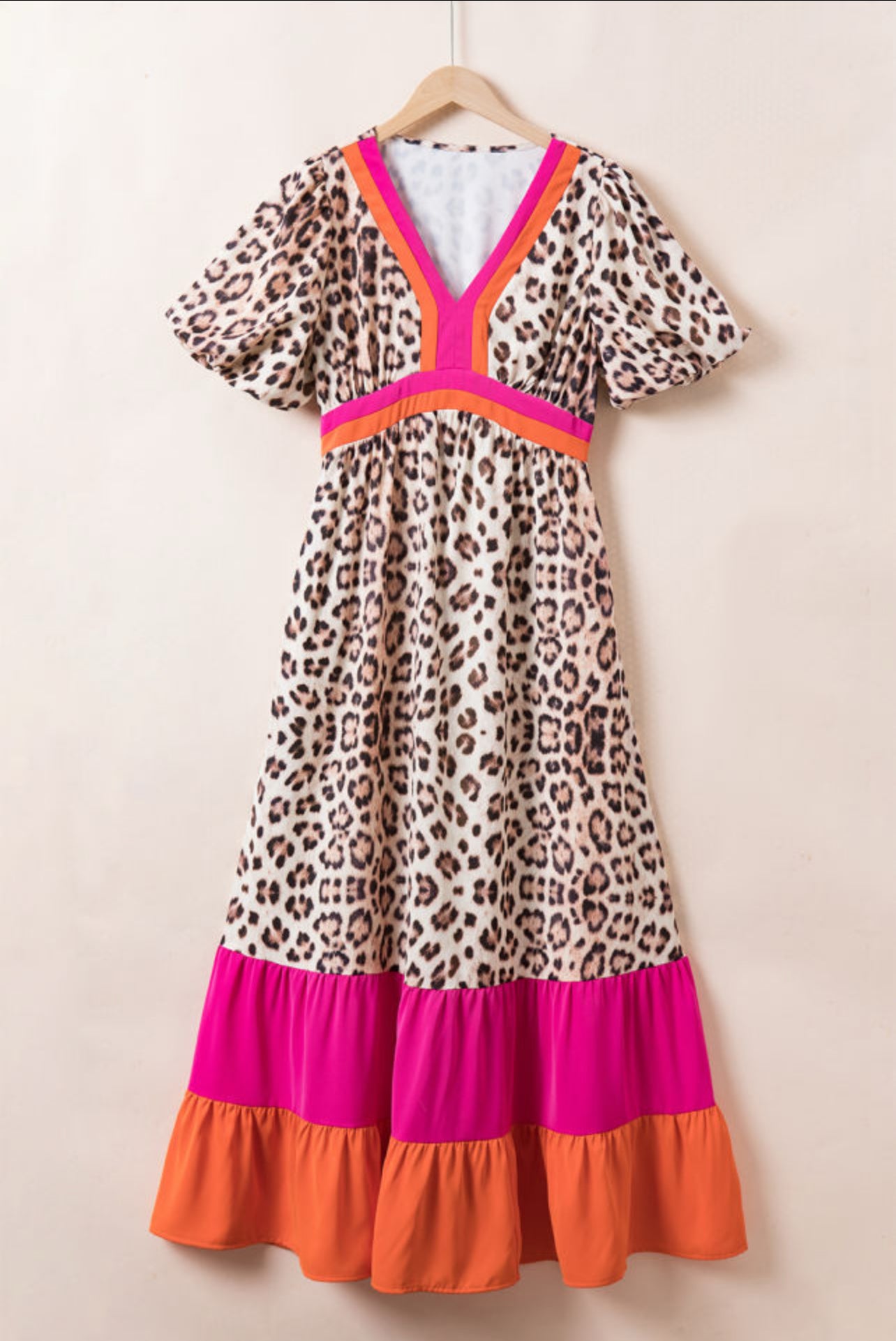 Mavis Leopard Bubble Sleeve Long Dress