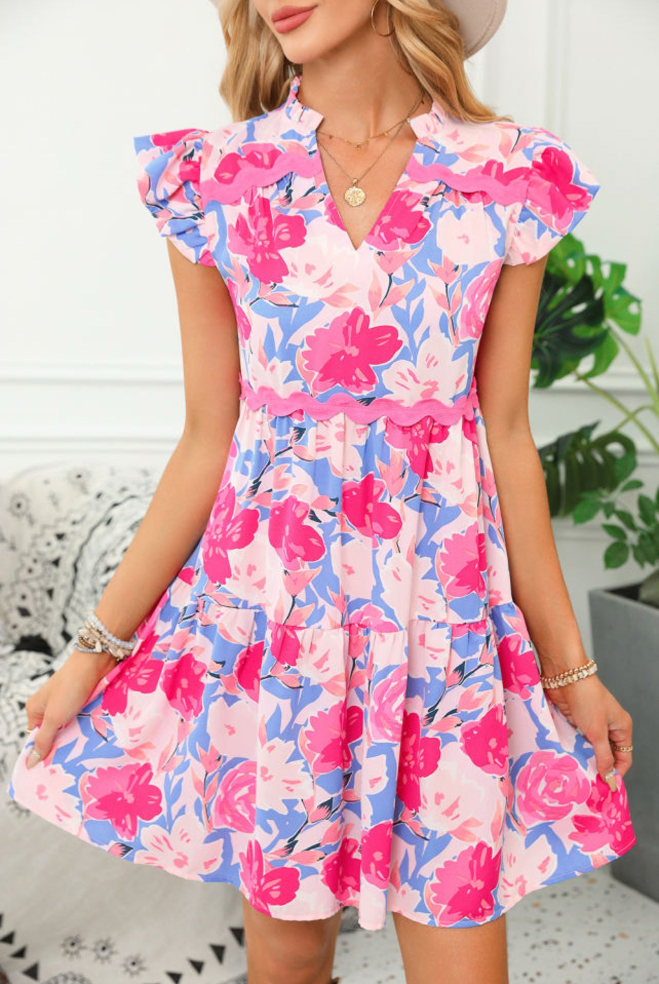 Carnation Floral Short Dress