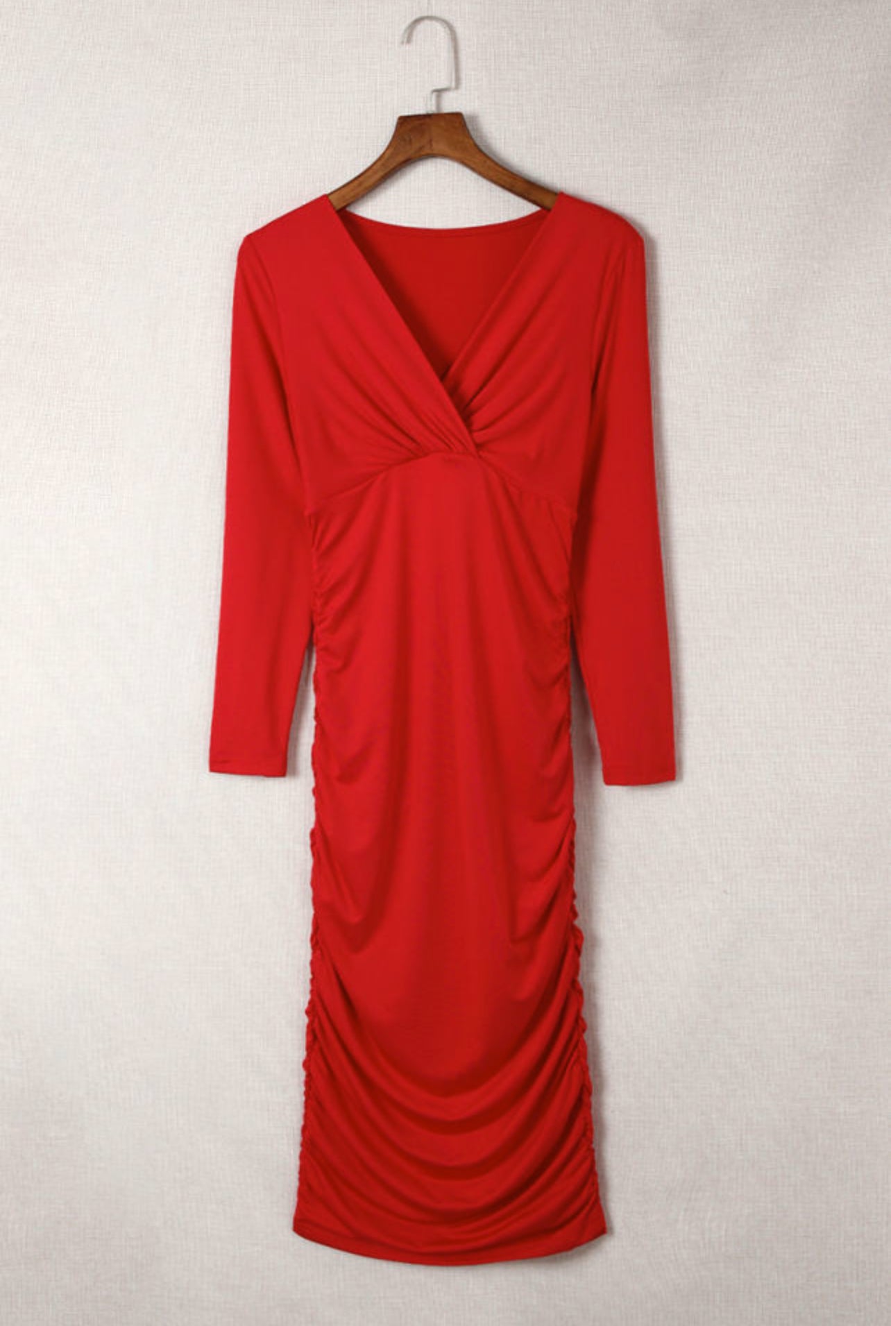 Fierce Red Long Sleeve Bodycon Midi Dress
