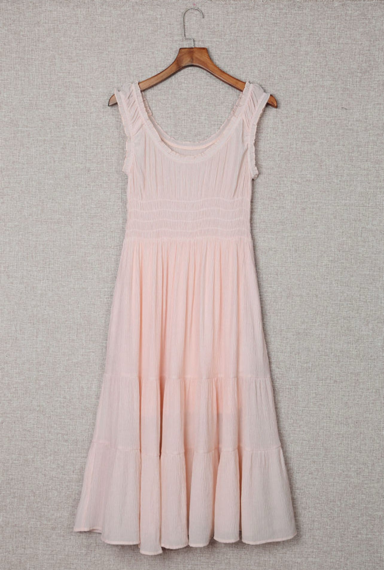 Peach Sleeveless High Waist Midi Dress