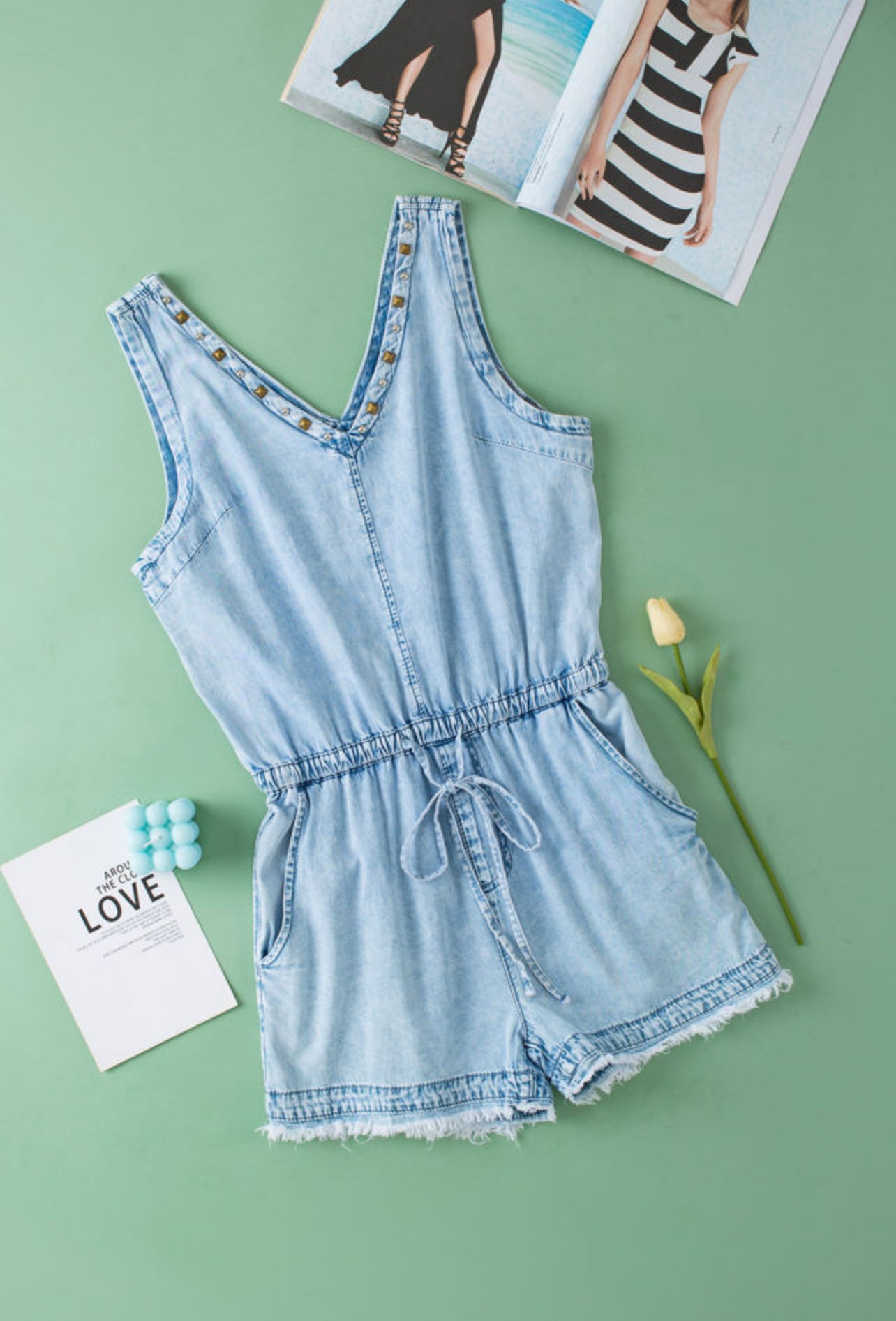 Casual Sleeveless Denim Romper