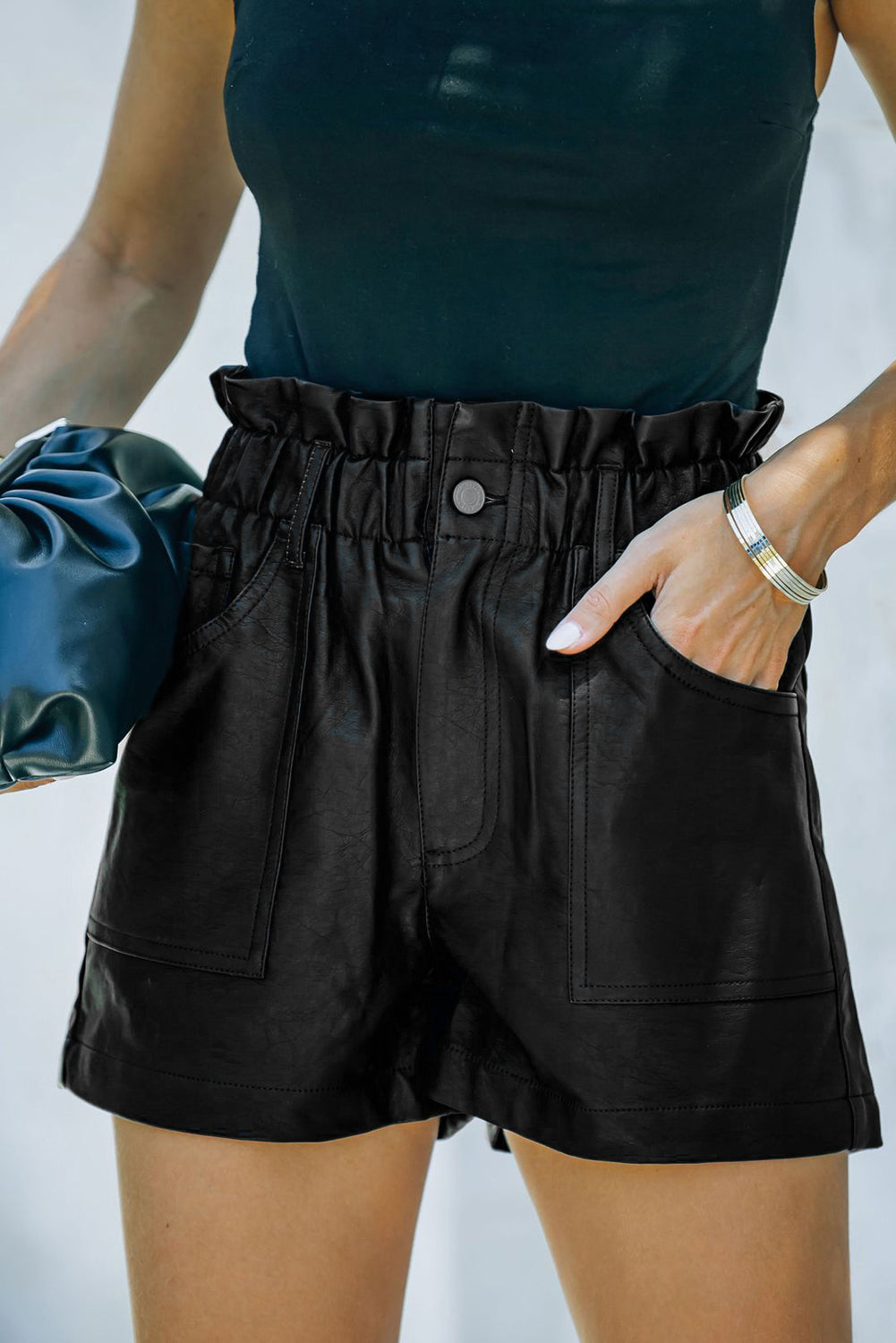 Cora Black Faux Leather Shorts