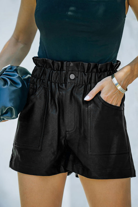 Cora Black Faux Leather Shorts