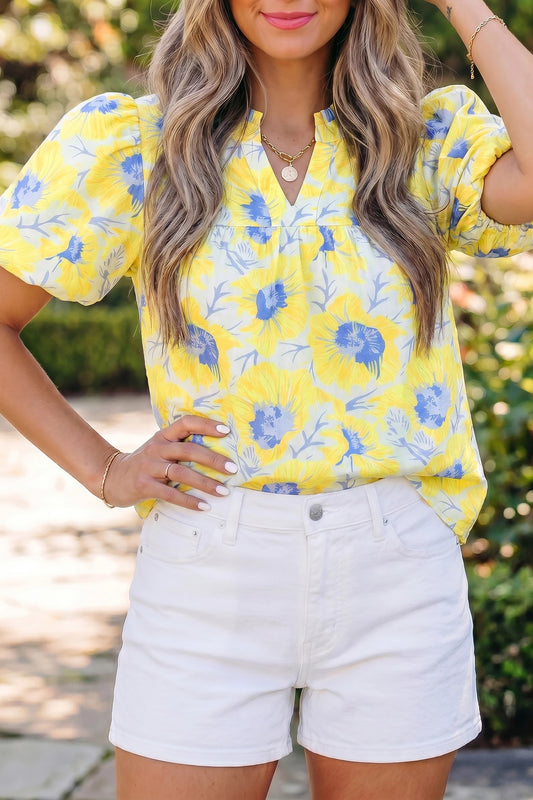 Bright Days Yellow Bubble Sleeve Blouse