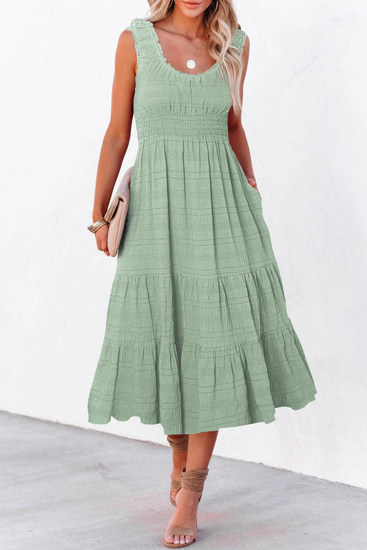 Laurel Green Sleeveless High Waist Midi Dress
