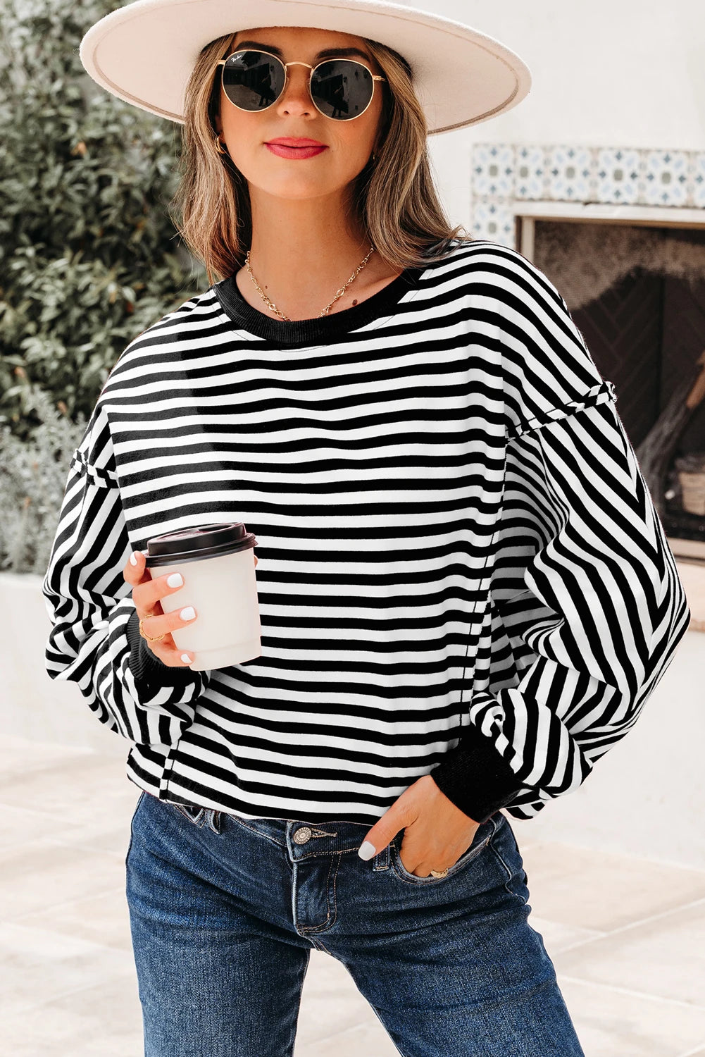 Paris Morning Striped Patch Detail Sweatshirt