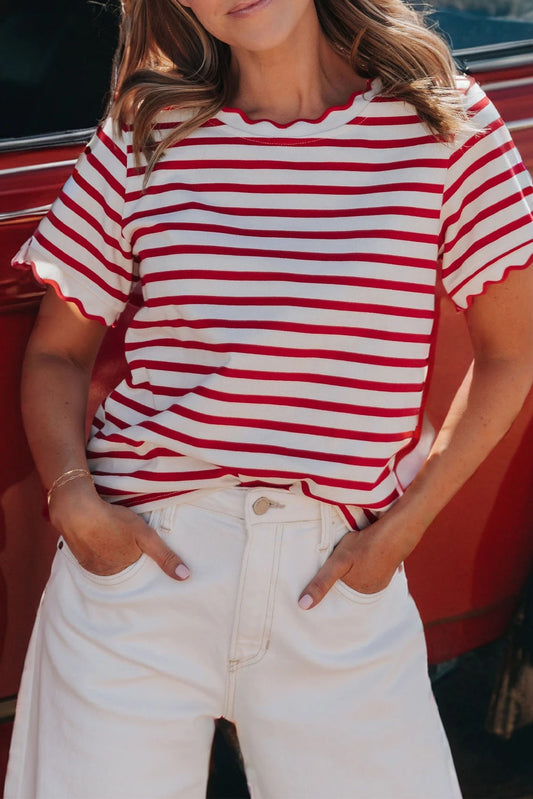 Strawberry Scalloped Trim Top