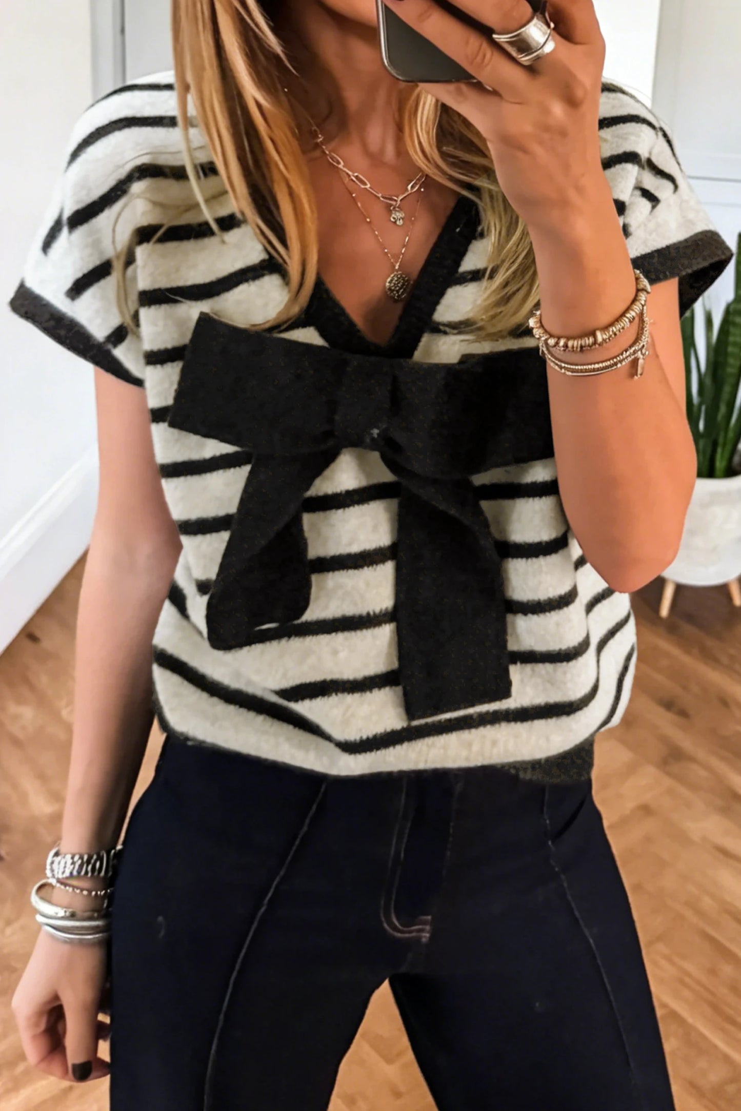 Coco Bow Applique Black Sweater Vest
