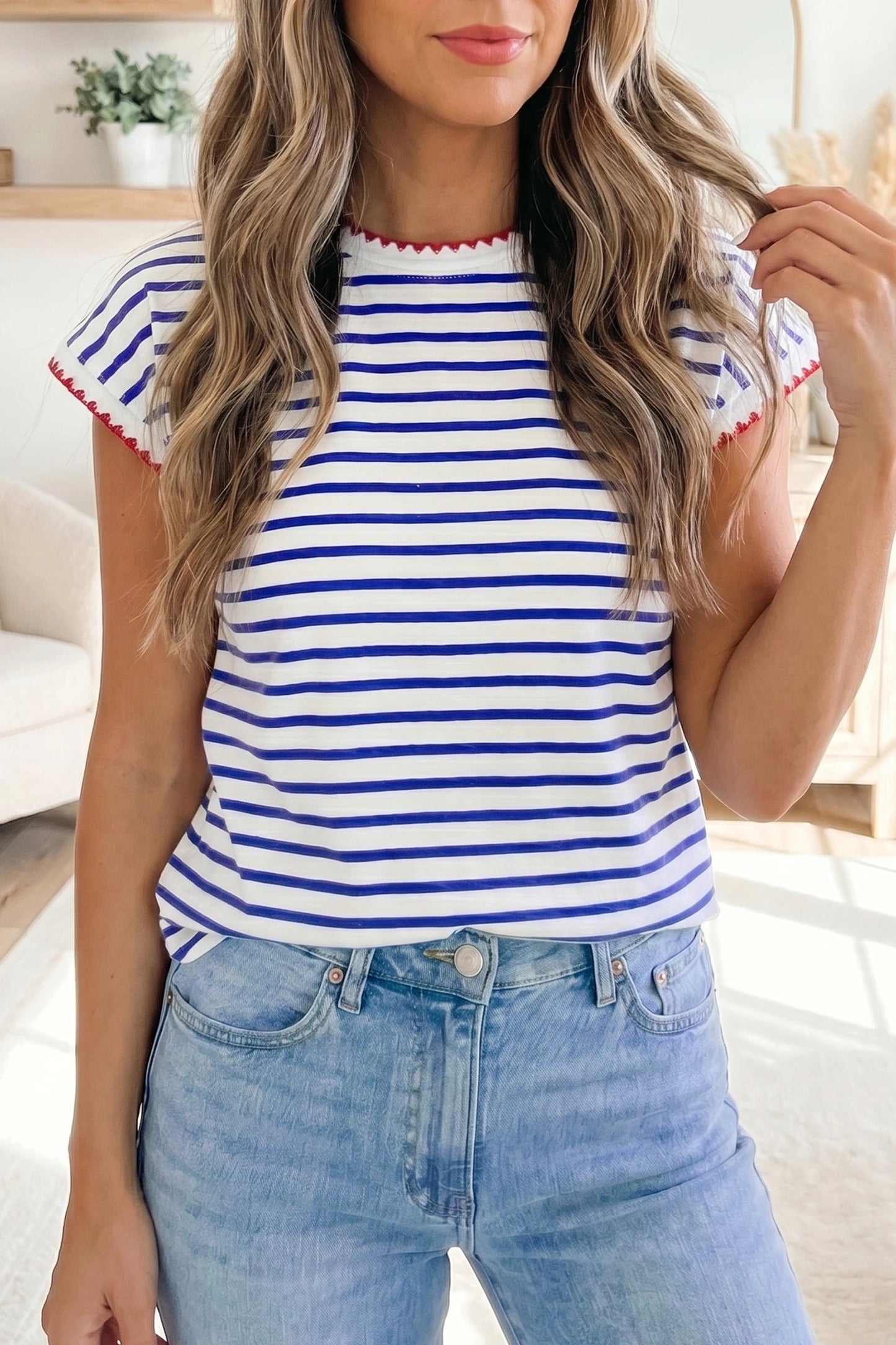 Coastal Breeze Stripe Round Neck Top
