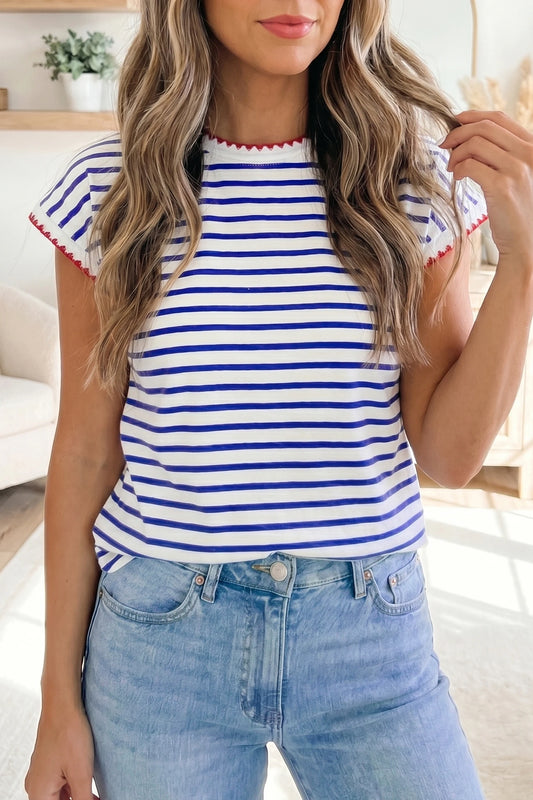 Coastal Breeze Stripe Round Neck Top