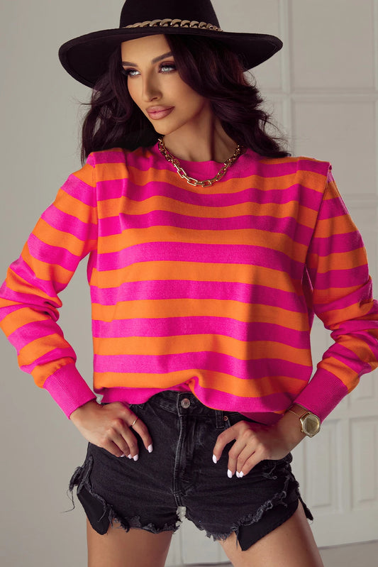 Tropical Punch Striped Shoulder Pad Sweater
