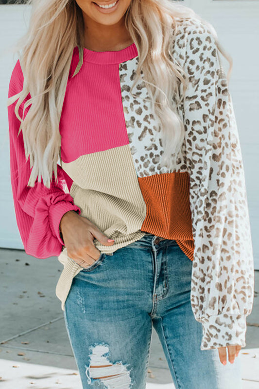 Emery Leopard Patchwork Long Sleeve Top