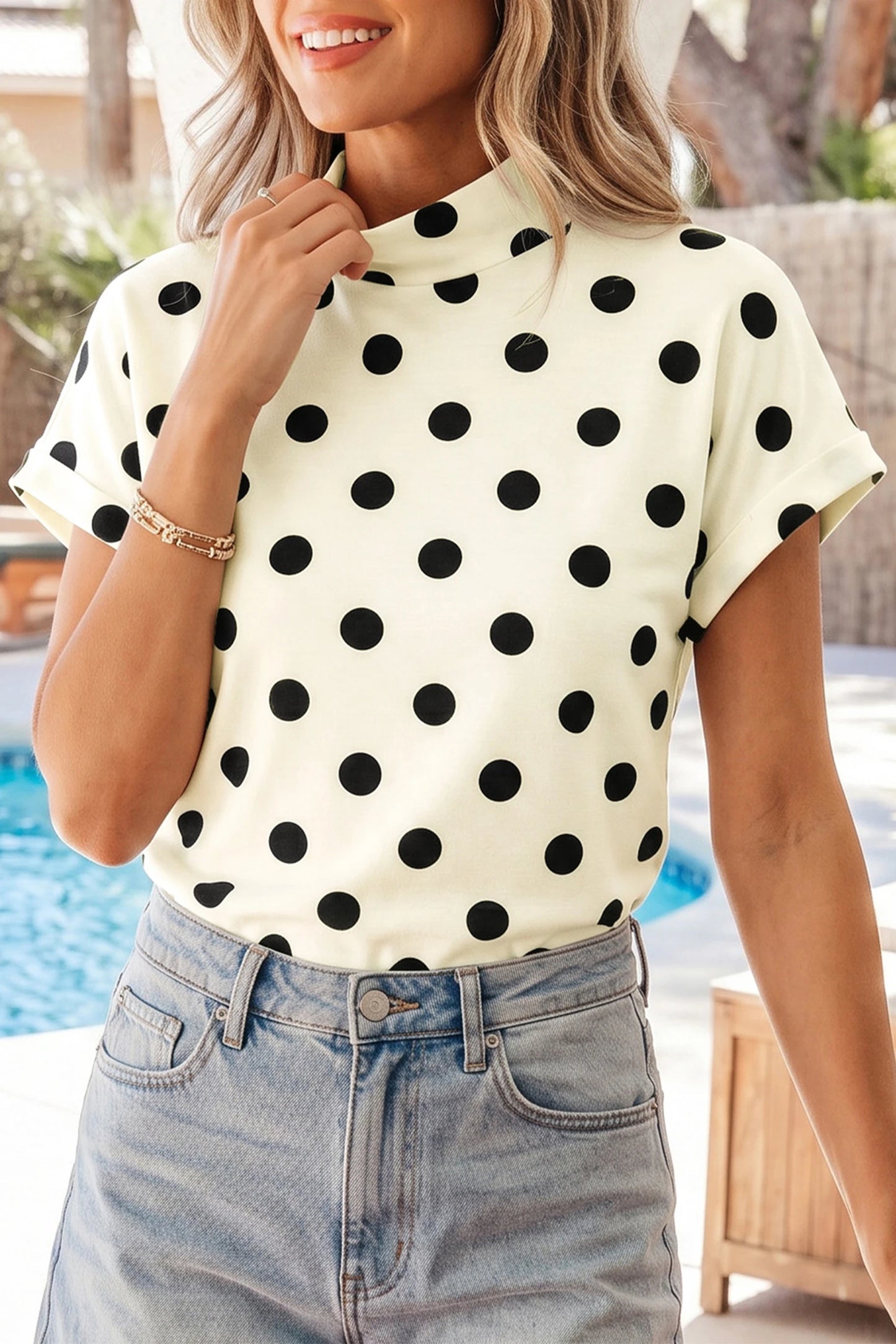 Colette Polka Dot High Neck Top