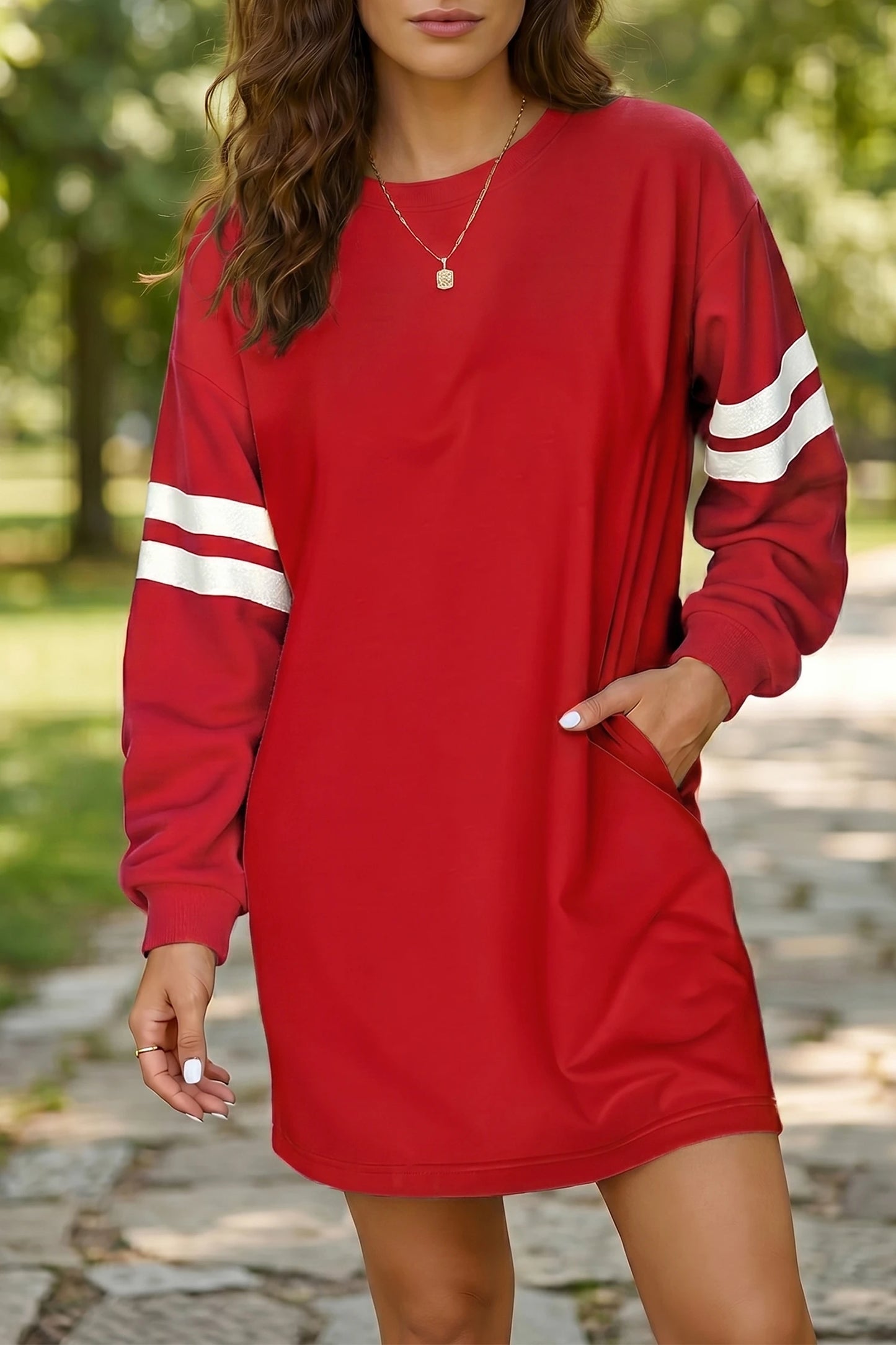 Varsity Game Day Red Sweatshirt Short Dress