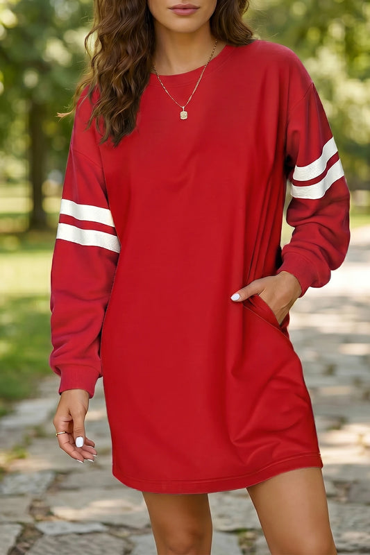Varsity Game Day Red Sweatshirt Short Dress