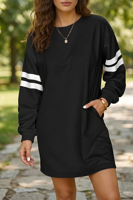 Varsity Game Day Black Sweatshirt Short Dress