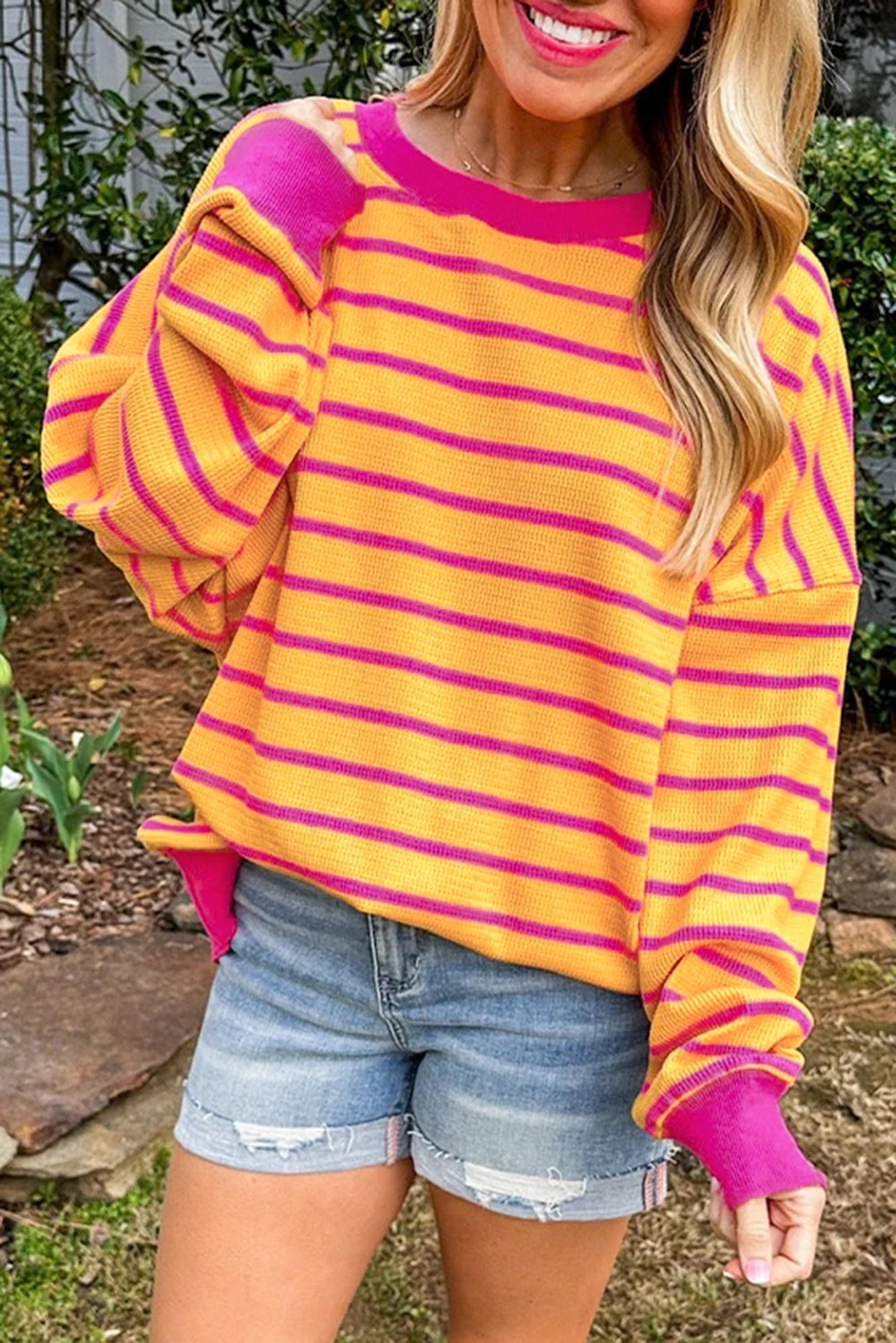 Summer Sorbet Trimmed Round Neck Sweater