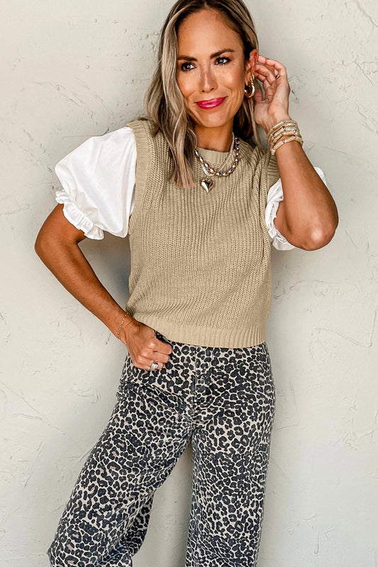 Classic Camel Light Beige Short Sleeve Sweater Top