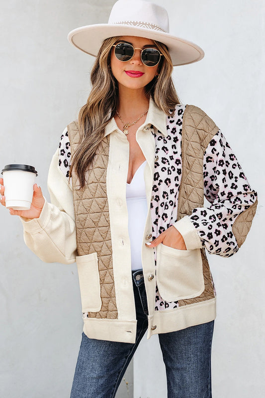 Rustic Charm Leopard Waffle Quilted Jacket