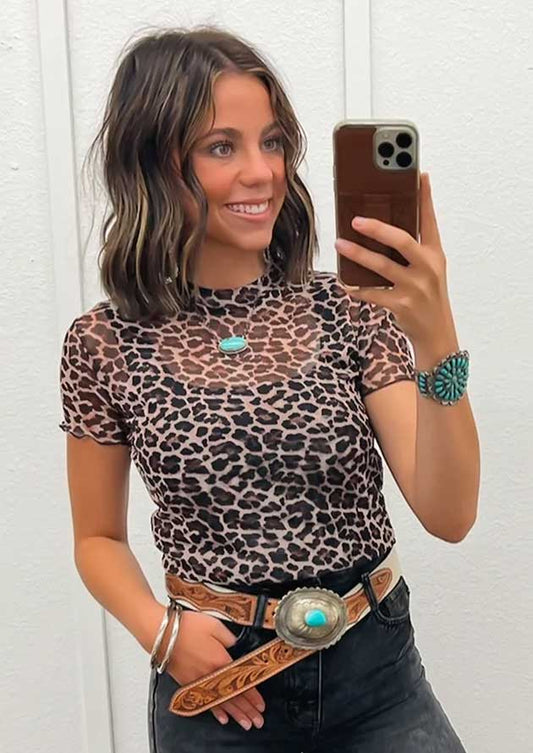 Kennedy Sheer Mesh Leopard Print Top
