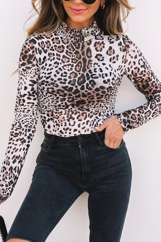Untamed Elegance Leopard Mesh Long Sleeve Bodysuit