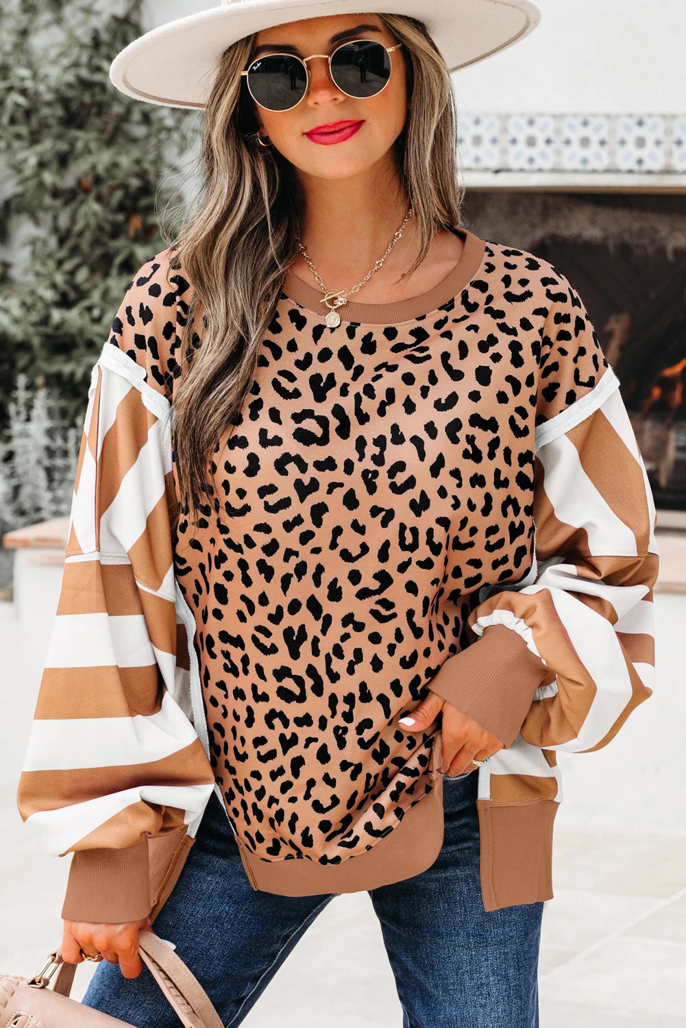 Cappuccino Crush Color Block Patchwork Casual Sweatshirt