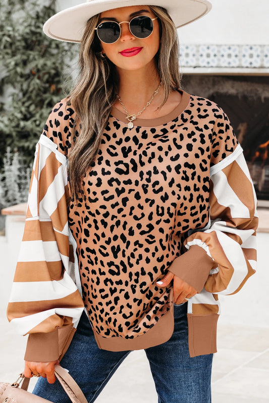 Cappuccino Crush Color Block Patchwork Casual Sweatshirt