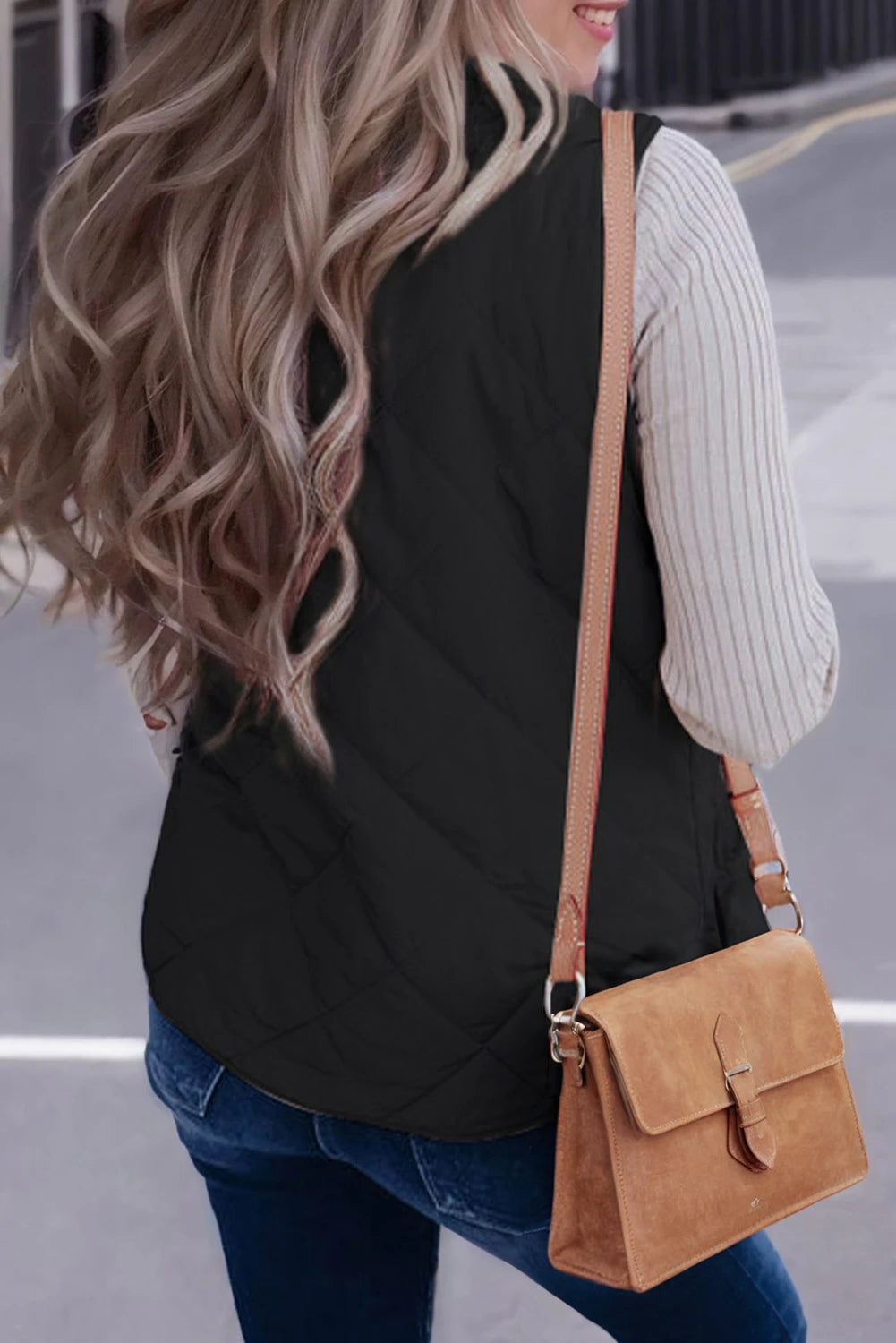 Cozy Cabin Fleece Lined Quilted Black Vest
