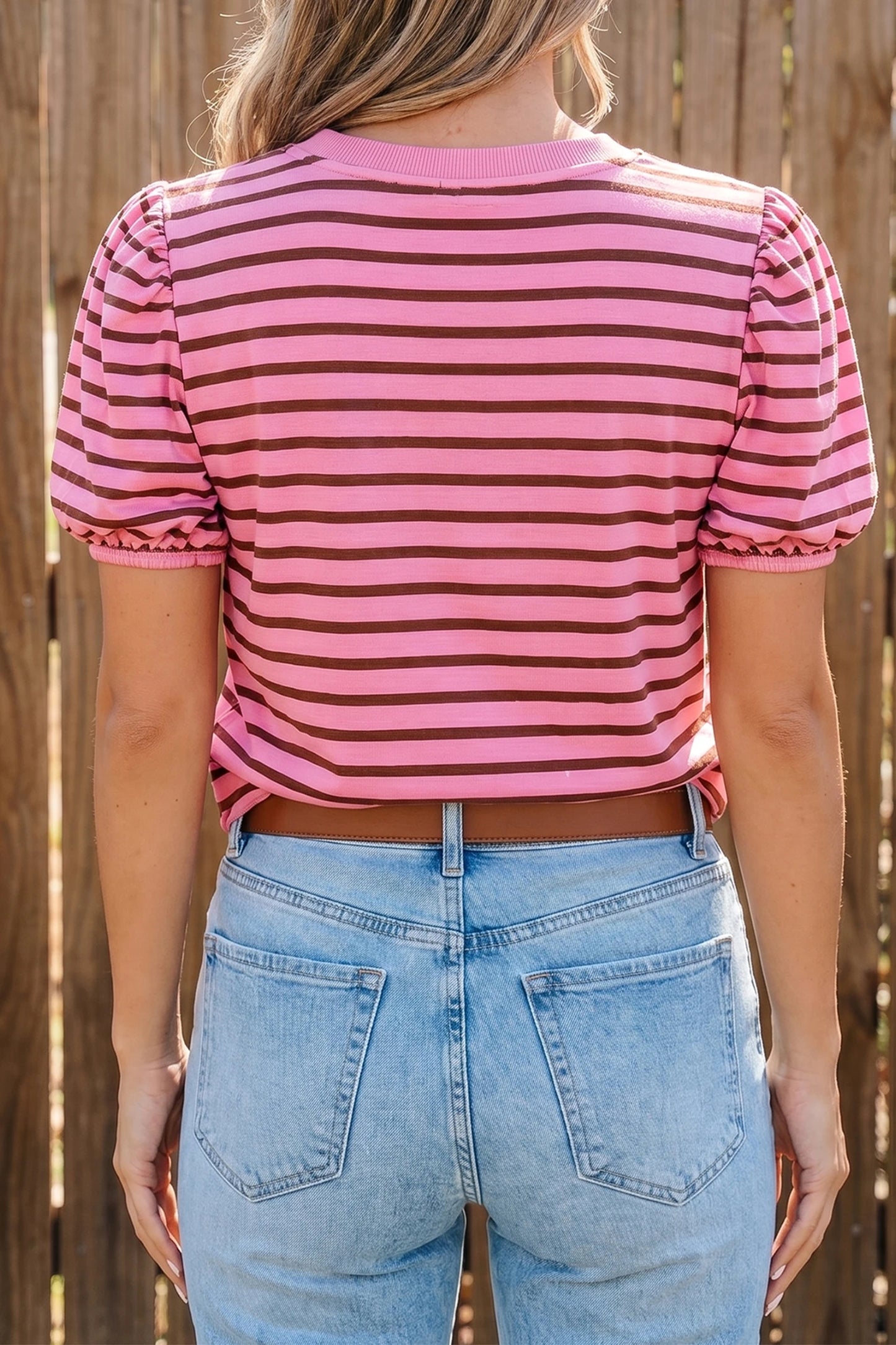 Pink Macaron Stripe V-neck Top