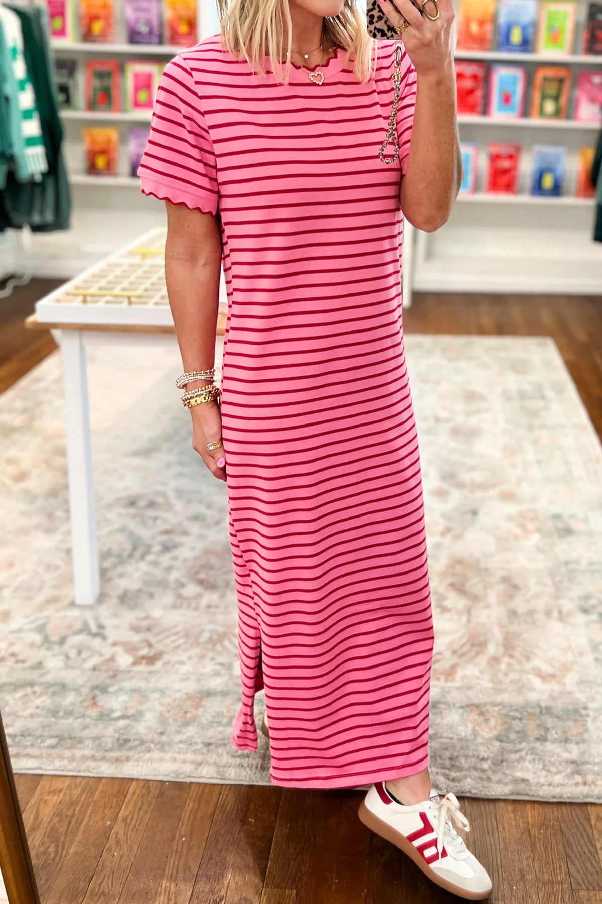Capri Sunset Striped Scallop Trim Maxi Dress