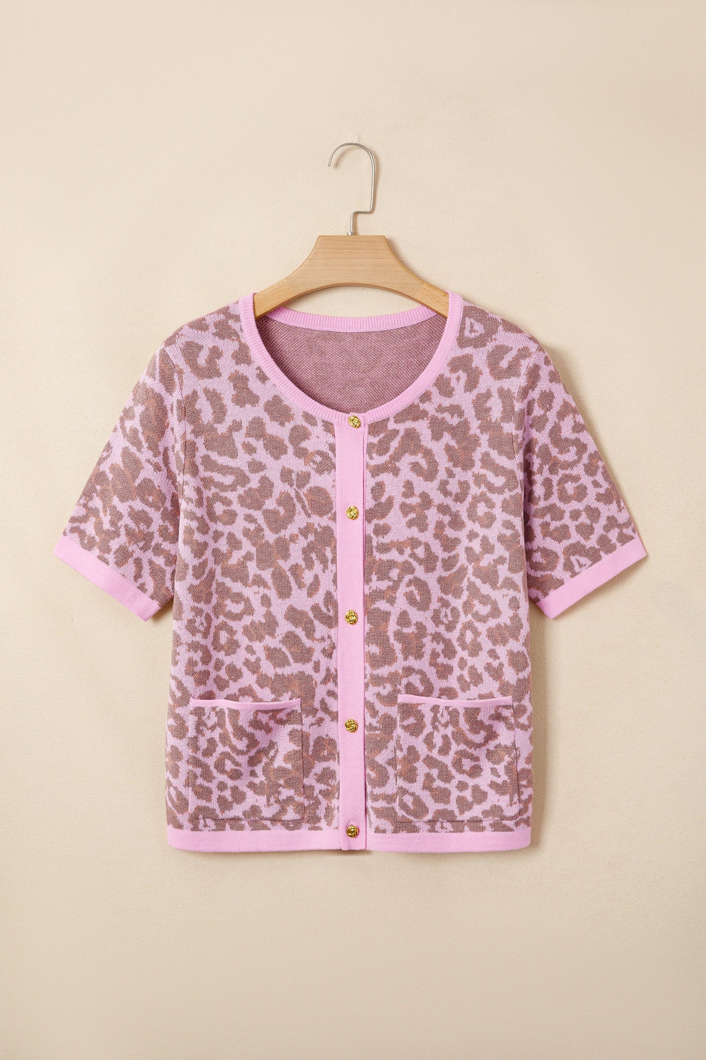 Grace Pink Leopard Short Sleeve Sweater
