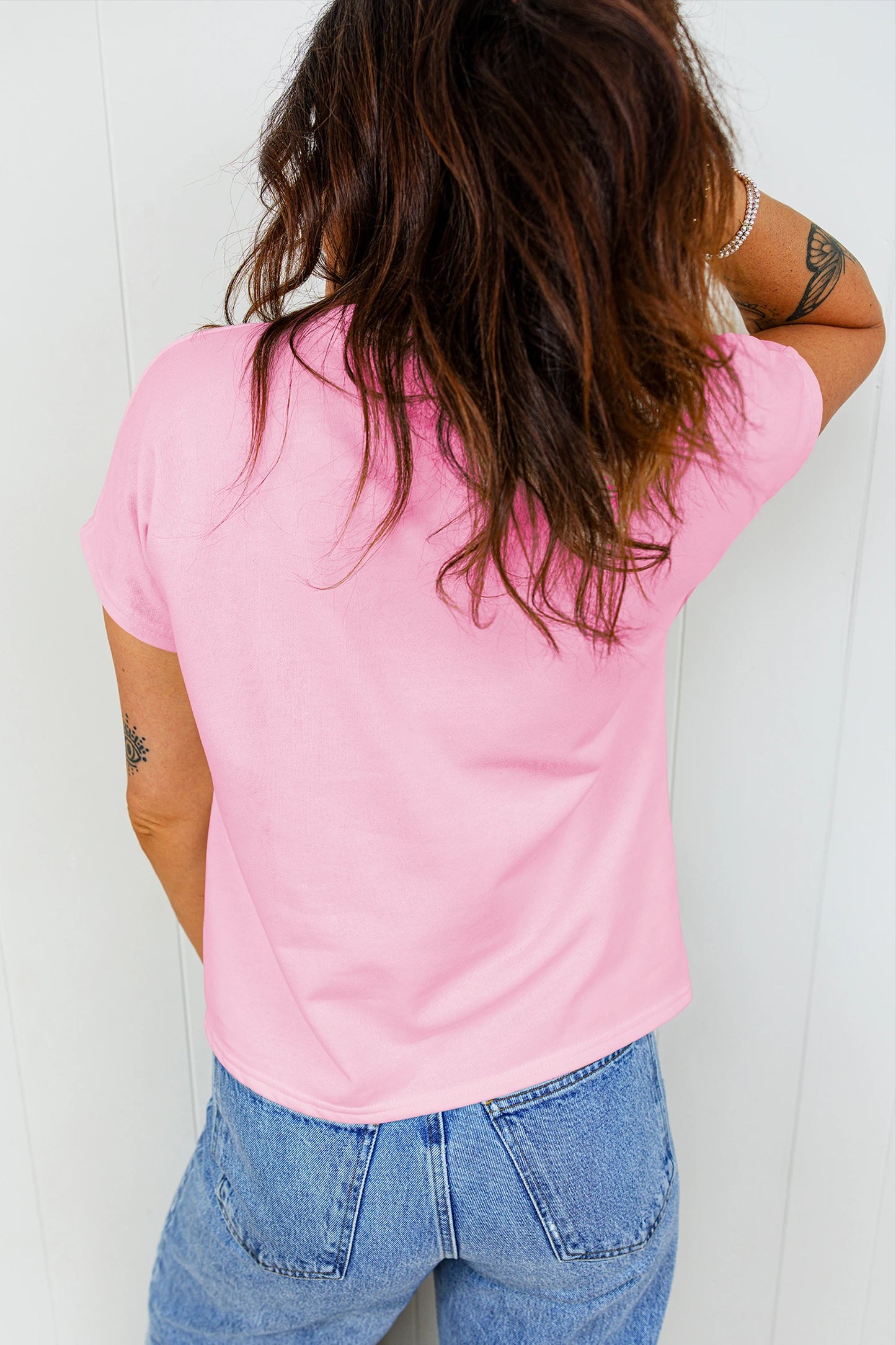 Mickey Bow Round Neck Pink T-Shirt