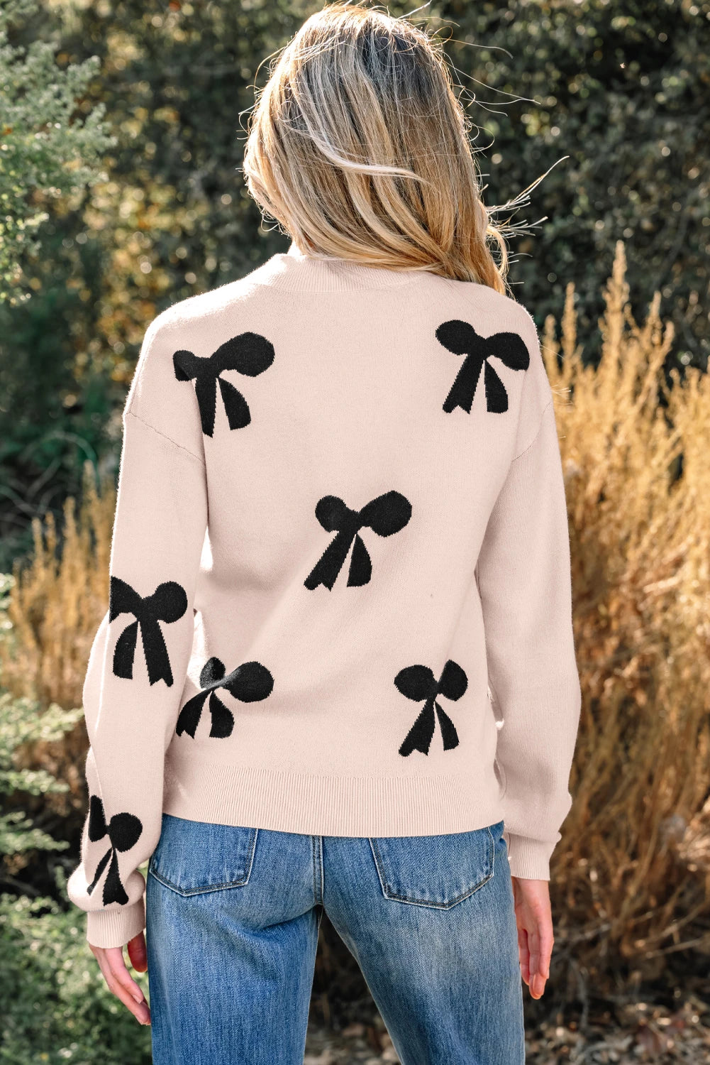 Pearl Bow Elegance Knit Sweater
