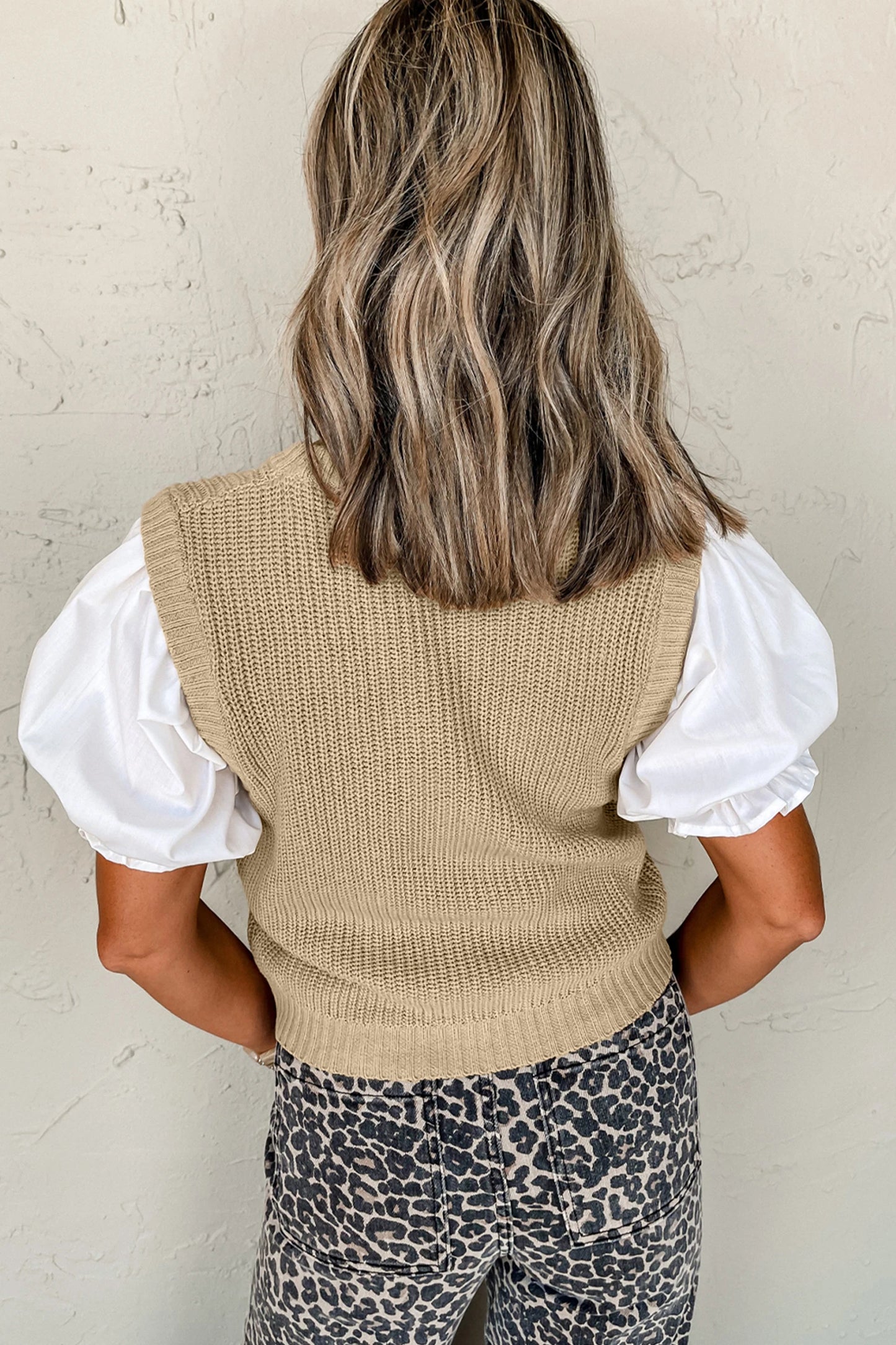 Classic Camel Light Beige Short Sleeve Sweater Top