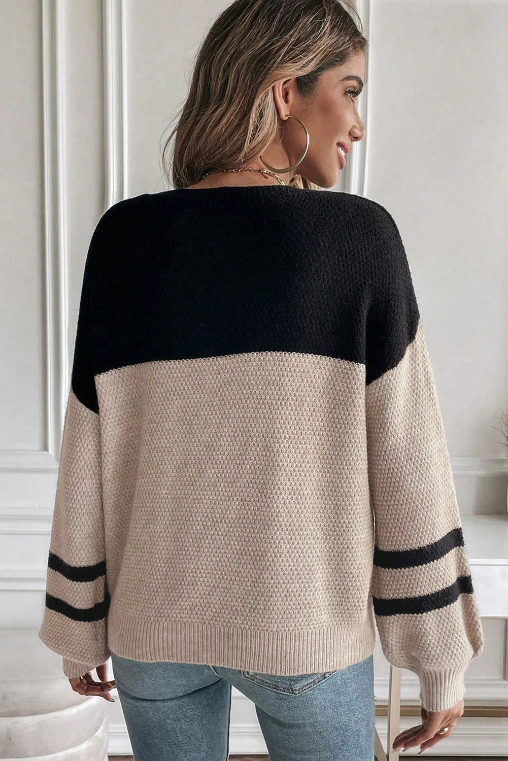 Manhattan Colorblock Knit Striped Sleeve Sweater