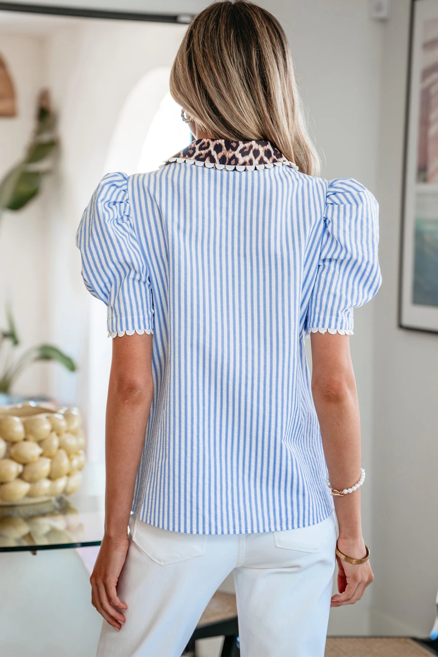 Blue Horizon Short Puff Sleeve Blouse