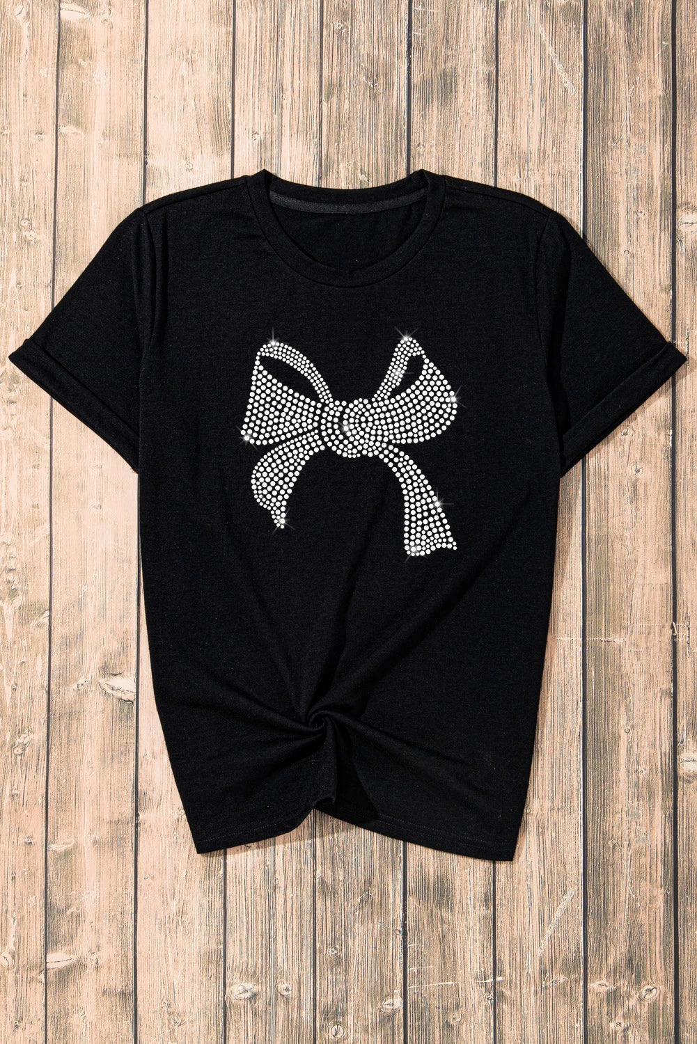 Brynn Black Rhinestone Graphic Casual T-Shirt
