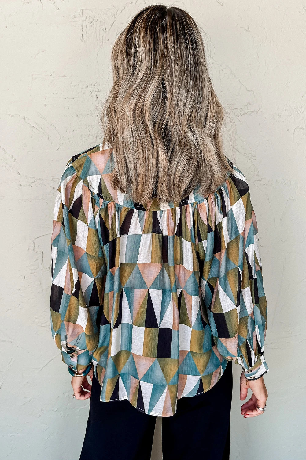 Mosaic Muse Button Balloon Sleeve Shirt