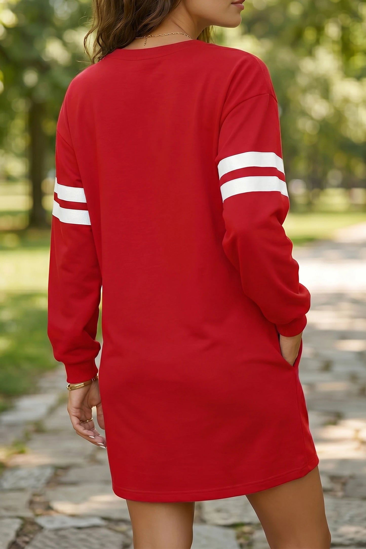 Varsity Game Day Red Sweatshirt Short Dress