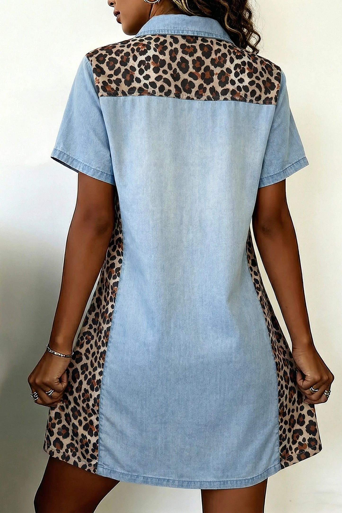 Dakota Leopard Patchwork Denim Short Dress