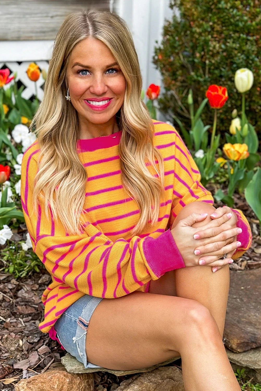 Summer Sorbet Trimmed Round Neck Sweater