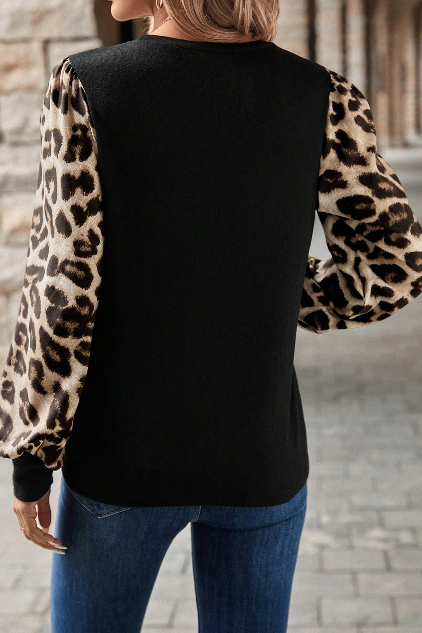 Wild Grace Leopard Puff Sleeve Long Sleeve Top