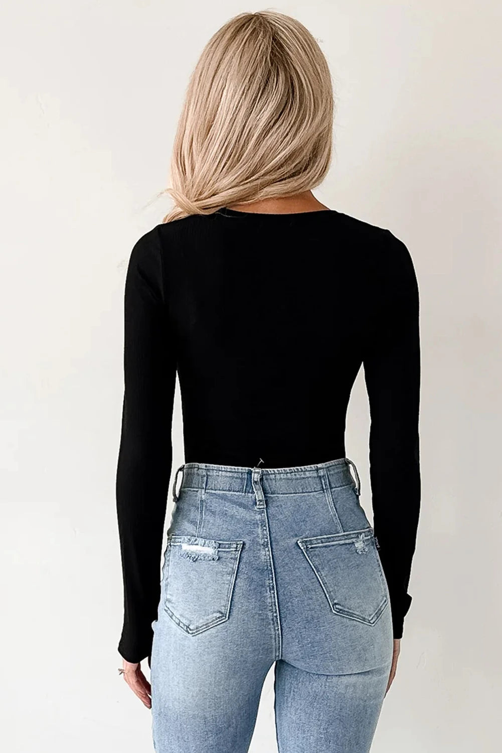 Essential Black Ribbed Long Sleeve Bodysuit